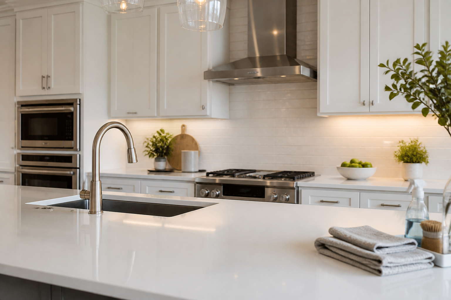 Clean kitchen and living space